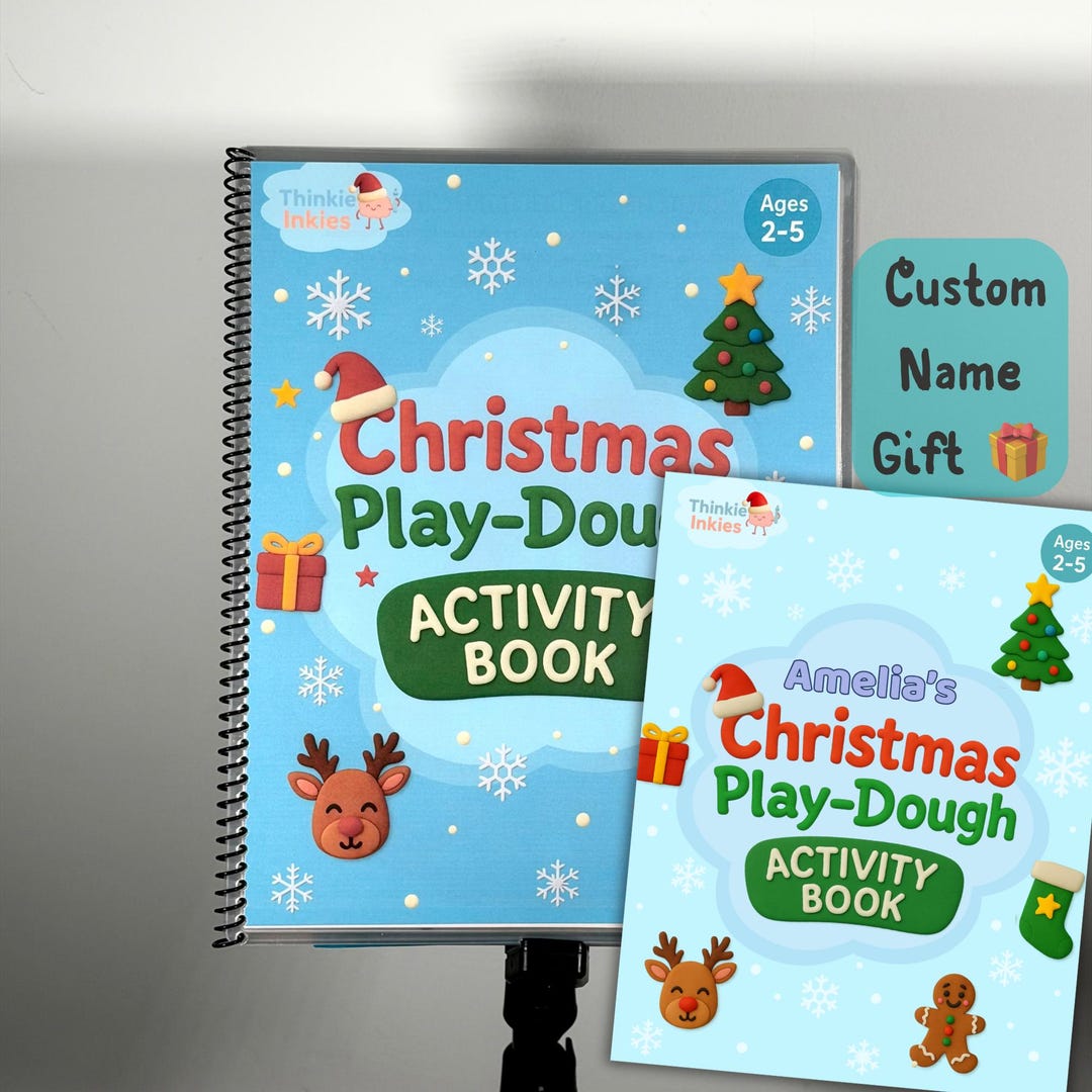 Personalized Christmas play dough activity book with laminated holiday pages
