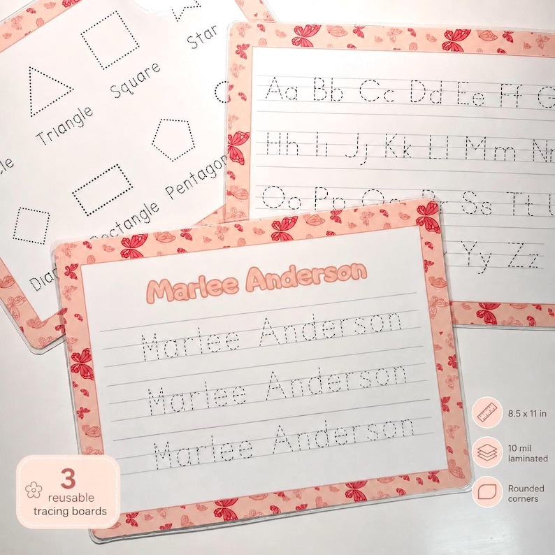 Reusable write-and-wipe tracing boards arranged for kids' activity time